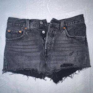 Levi's 501 Jean Shorts Women 28x10 Black Denim Regular Fit Distress Pockets